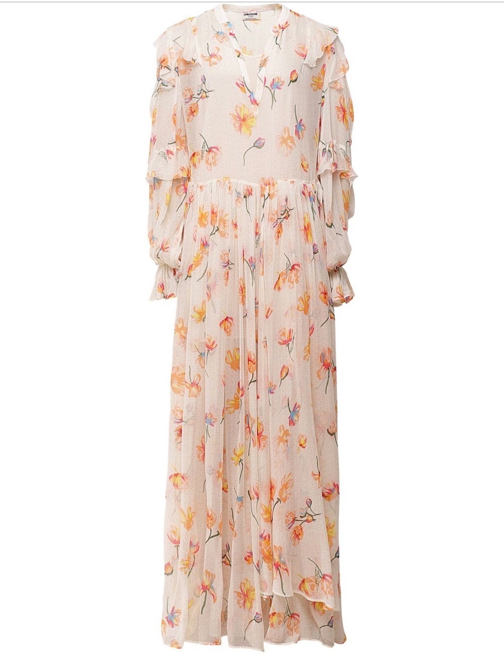 Zadig & Voltaire Cream Floral Ruffle Maxi Dress size S